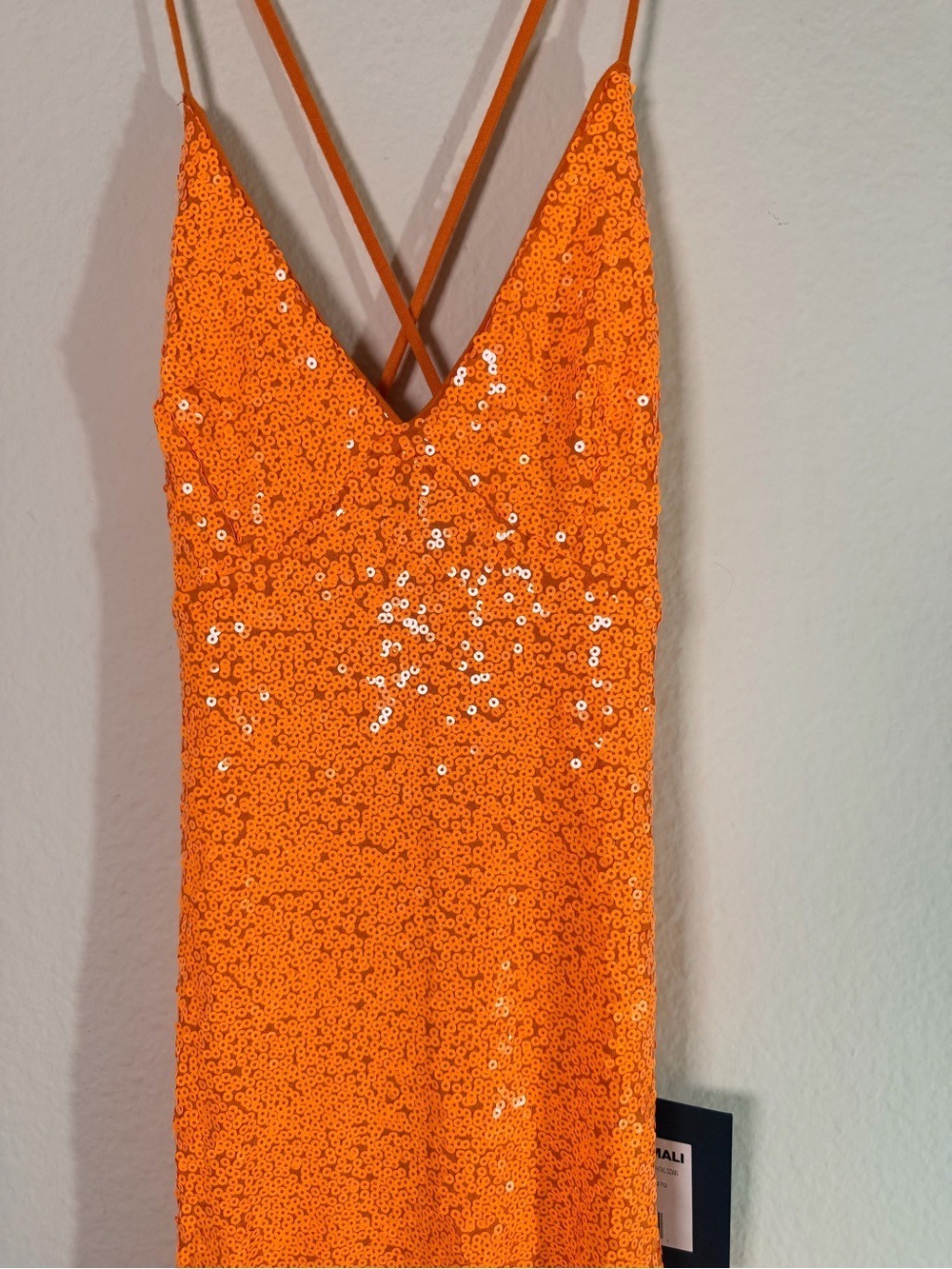 Norma Kamali Sequin Low Back Mermaid Gown Neon Orange XS NWT $595 - Picture 10 of 14